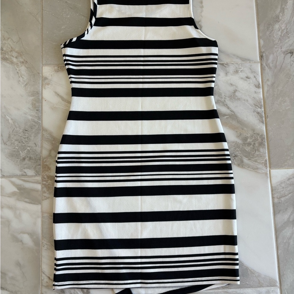 Pink Republic Black and Striped Asymmetrical Mini Dress - Picture 4 of 4